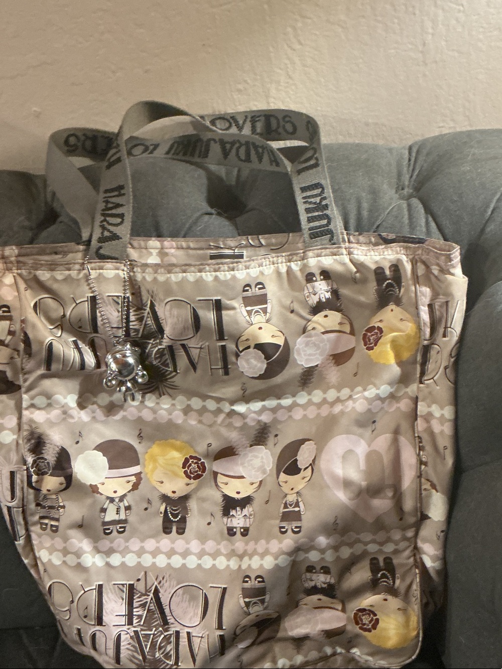 Harajuku Lovers Grey Cartoon Character Print Tote